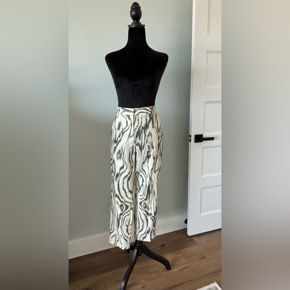 3.1 Phillip Lim dress pants abstract woodgrain print cream and grey size 4